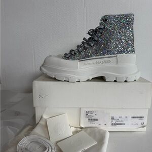 New Alexander McQueen Crystal Glitter Sparkle hightop Platform boots Size EU 41